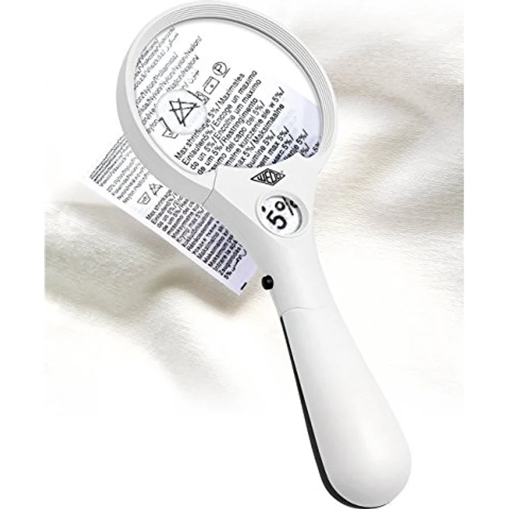 Wedo 2717550 Profi-Lupe Profi Lupe, 3 LEDs, 2,5x 4,5x 12x Vergrößerung, Linsen-Durchmesser 9 cm, ergonomischer Griff, inkl. Batterien, Weiß/Schwarz – Bild 3