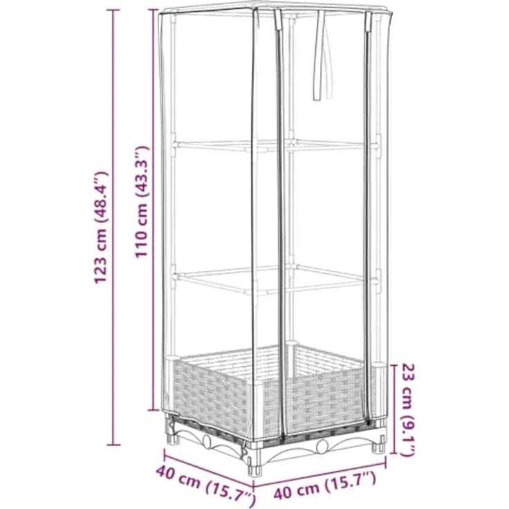 vidaXL Hochbeet mit Gewächshaus-Aufsatz, Rattan-Optik, stabiler Eisenrohr-Rahmen, wasserfeste Abdeckung, braun, 40x40x123 cm – Bild 4