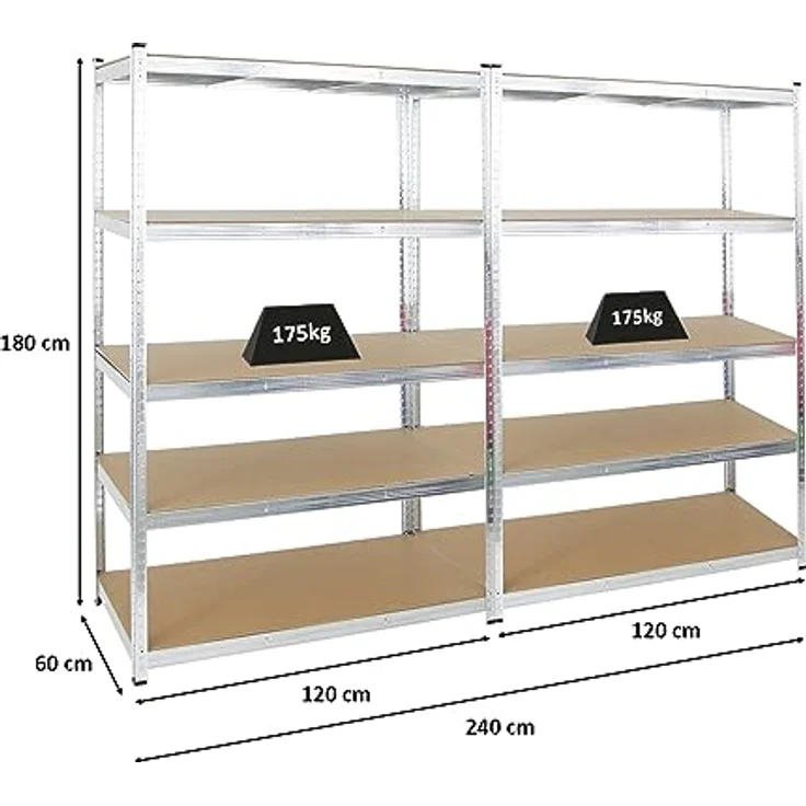 PROREGAL Kellerregal Gorilla 2er Spar-Set | HxBxT 180x120x60cm | Fachlast 175kg | Verzinkt | Garagenregal Werkstattregal  – Bild 2