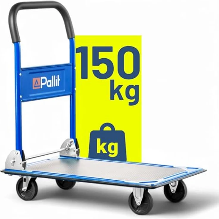 Pallit Schiebebügelwagen CARRY, Transportwagen mit 150kg Tragkraft, lenkbaren Rollen und Anti-Rutsch-Beschichtung – Bild 1
