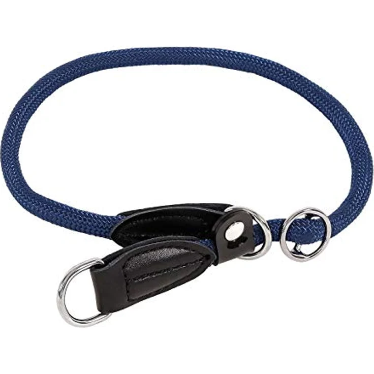 lionto Hundehalsband Nylon, Zugstopp-Halsband für Hundetraining, 35 cm Länge, 0,8 cm Dicke, Lederimitat mit Metallring, blau – Bild 1