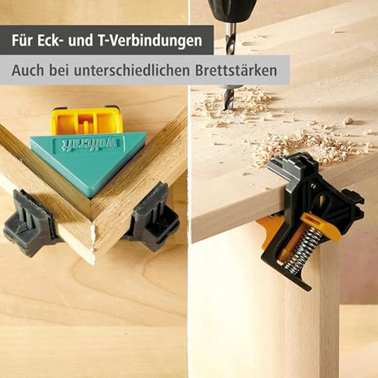 Wolfcraft Projekt-Set „Rechtwinkliges Spannen“ 8626000, 4 Eckenspanner ES 22 für 90°-Fixierung von Brettstärken 10-22 mm – Bild 4
