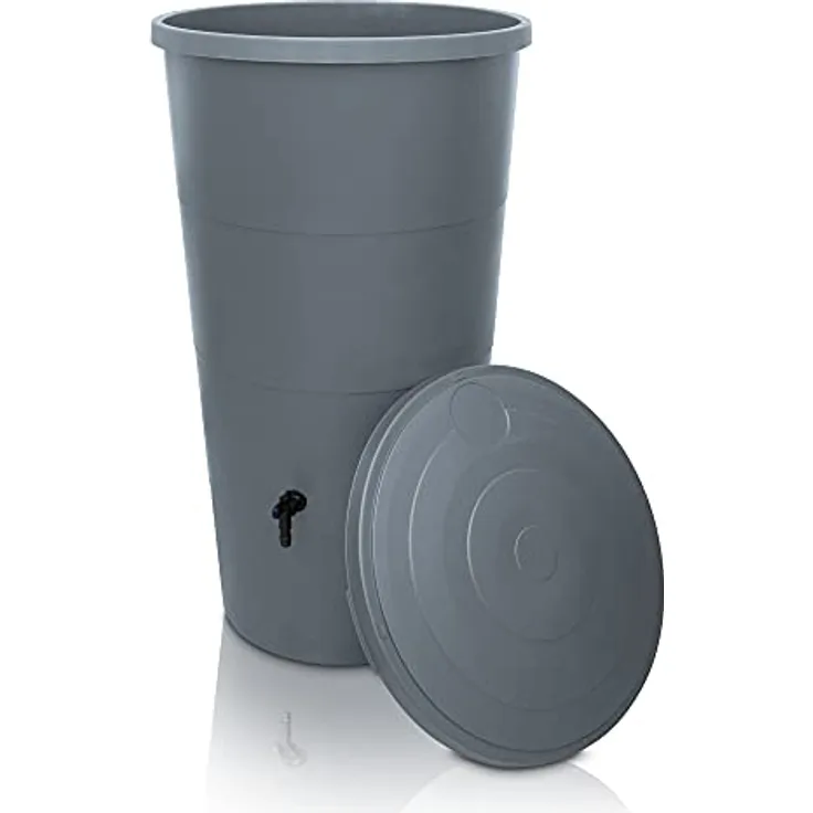 YourCasa Regentonne 160 Liter mit Anschlusset & Bohrer inklusive - Wetterfest aus Kunststoff, Wasserhahn, für Garten (Grau, 160L)