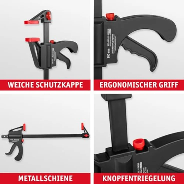 WALTER Schnellspannzwingensatz 2er Set, Einhandzwingen mit 300 mm Spannweite und 120 kg Spannkraft, für Werkstücke mit Kunststoffschutzkappen – Bild 4