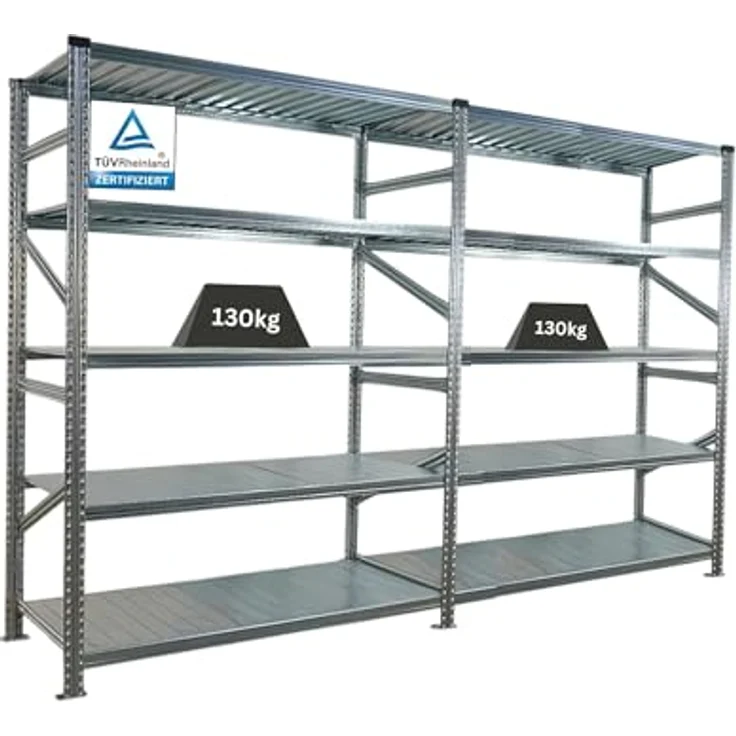 Proregal PROXIMO Metallregal, Fachbodenregal mit 5 Böden, Traglast 130 kg pro Boden, 200 x 300 x 60 cm, verzinkter Stahl, schraubenloses Stecksystem – Bild 1