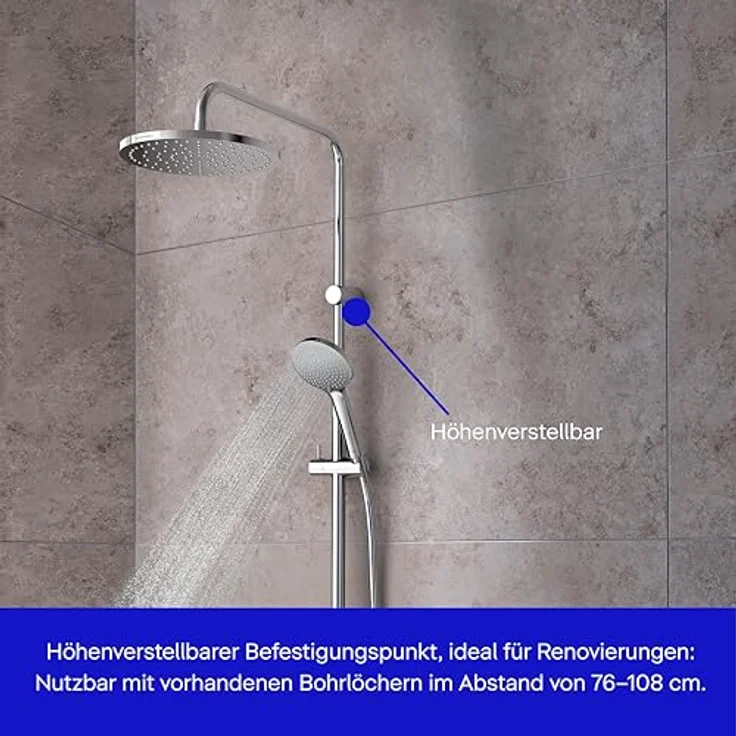 Duravit Reno Minusflow Duschsystem, Wandmontage mit Hand- und Kopfbrause, elegante Chromoberfläche, max. 9 l/min bei 3 bar – Bild 6