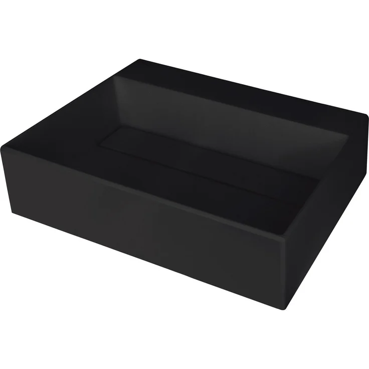 Deante Correo Aufsatzwaschbecken Schwarz eckig in Granitoptik mit verdecktem Ablauf, Komplett-Set, Wasserabweisend, 500 mm x 400 mm