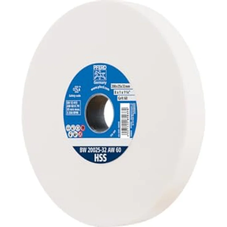 PFERD Schleifbockscheibe, 200x25x32mm, Ausführung HSS, Korngröße 60, Edelkorund weiß, 39008442 – Schleifscheibe für das Bearbeiten hochlegierter Stähle mit integrierten Reduzierhülsen (25-20-16mm) – Bild 2