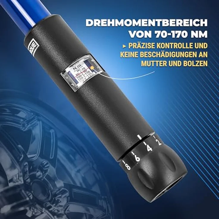 S&R Drehmomentschlüssel neues Patent: 2 in 1 Kreuz-Drehmoment-Schlüssel mit Spindelgriff, 1/2 Zoll, CRV-Stahl, stabiler Koffer, 3 Stecknüsse 17, 19, 21 mm – Bild 5