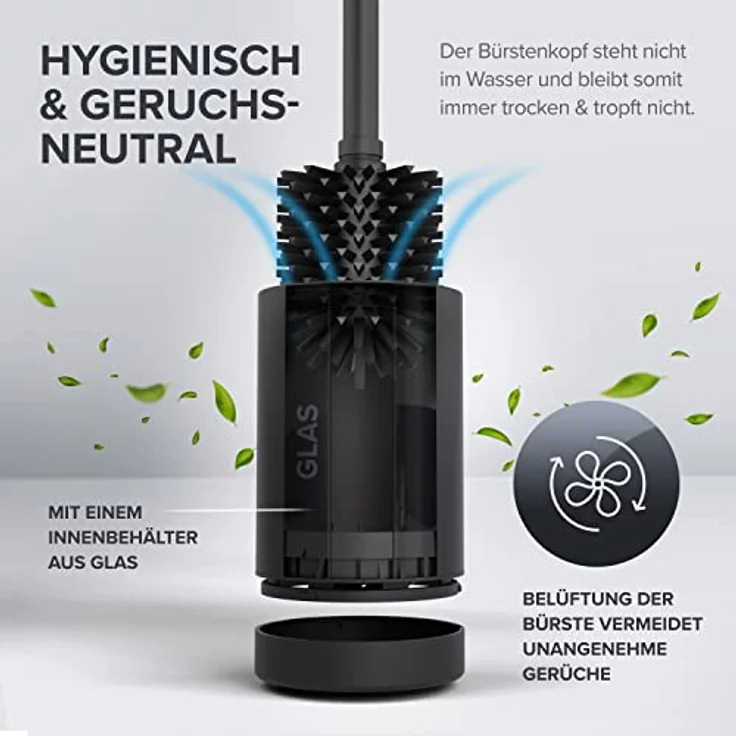 ovimar Toilettenbürste Hugla schwarz matt | Silikon Klobürste | Belüftungsfunktion | freistehend | pulverbeschichteter Edelstahl | WC Bürstenkopf wechselbar | abnehmbare Tropfschale |ohne Wandmontage – Bild 3