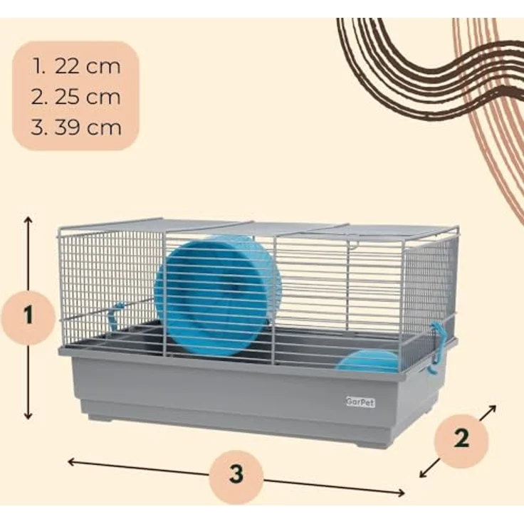 GarPet Hamsterkäfig Nagerkäfig Mäusekäfig mit Haus Laufrad Käfig Farbwahl (grau) – Bild 2