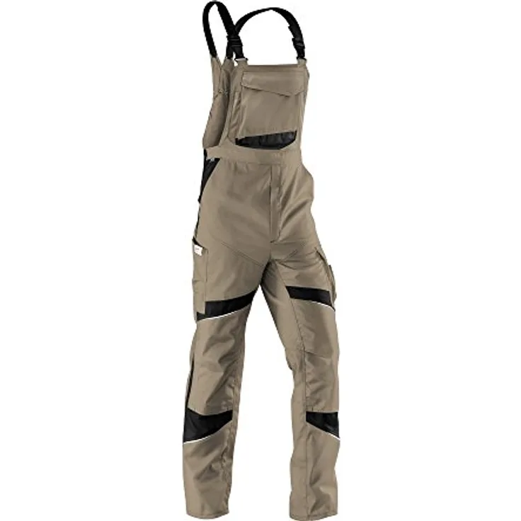 KÜBLER Latzhose Activiq 32505365-2599-29, Ergonomische Arbeitshose mit elastischen Trägern, Sandbraun/Schwarz, Größe 29