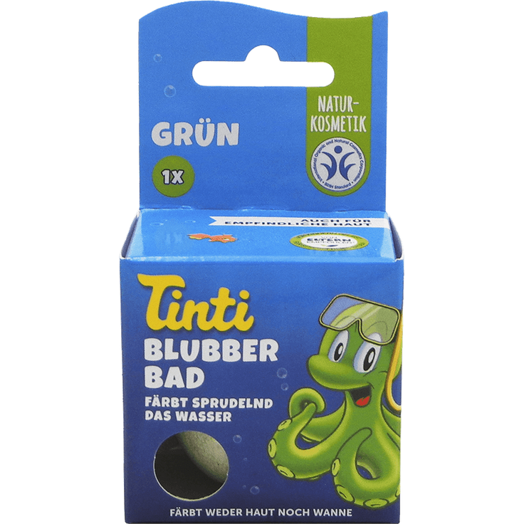 Tinti Blubber Bad 40 g grün – sprudelnde Badekugel mit Meersalz, Zitronenduft & bunter Wasserfärbung, BDIH-zertifiziert