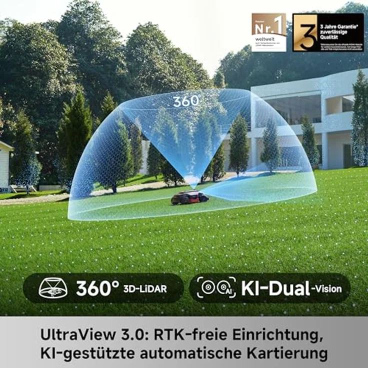 MOVA LiDAX Ultra 1000 AWD Mähroboter, 1000 m², Allradantrieb, 3D-LiDAR & AI-Dual-Vision, ohne Begrenzungskabel, für bis zu 80% Neigung – Bild 2