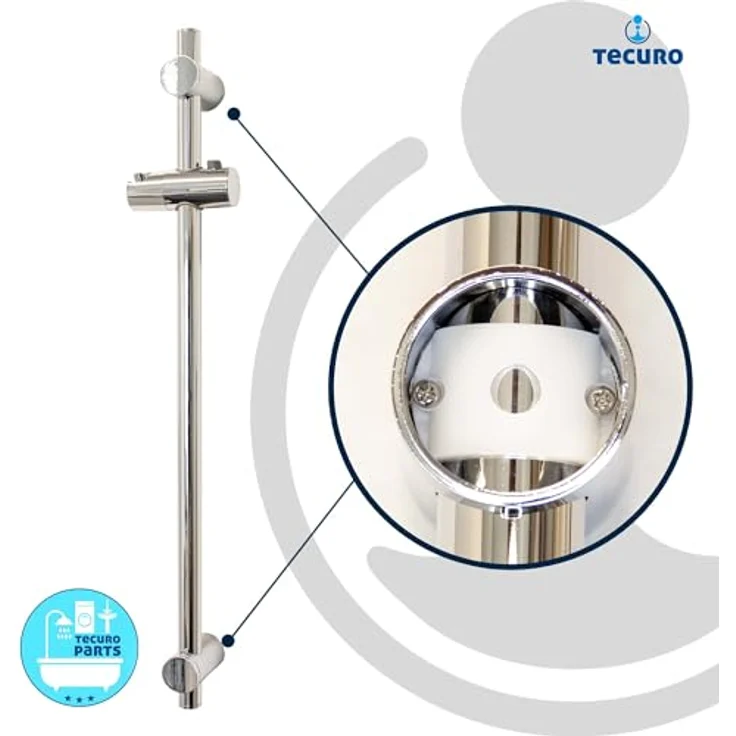 tecuro Duschstange Brausestange SUN, hochglanzverchromt, 115 cm mit variablen Wandbefestigungen und verstellbarem Brausegleiter – Bild 4