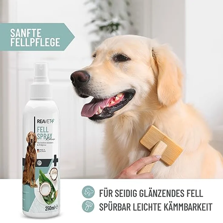 ReaVET Fellpflege Pflegespray Kokos 250ml – Sanftes Fellspray für Hunde & Katzen, Entfilzungsspray & Kämmhilfe, für glänzendes Fell mit Kokosduft – Bild 4