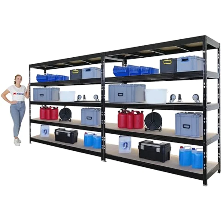 Proregal Schwerlastregal Mega Deal Profi RHINO, 200 x 200 x 60 cm, Traglast 500 kg pro Boden, 5 Böden, Schwarz – Bild 3
