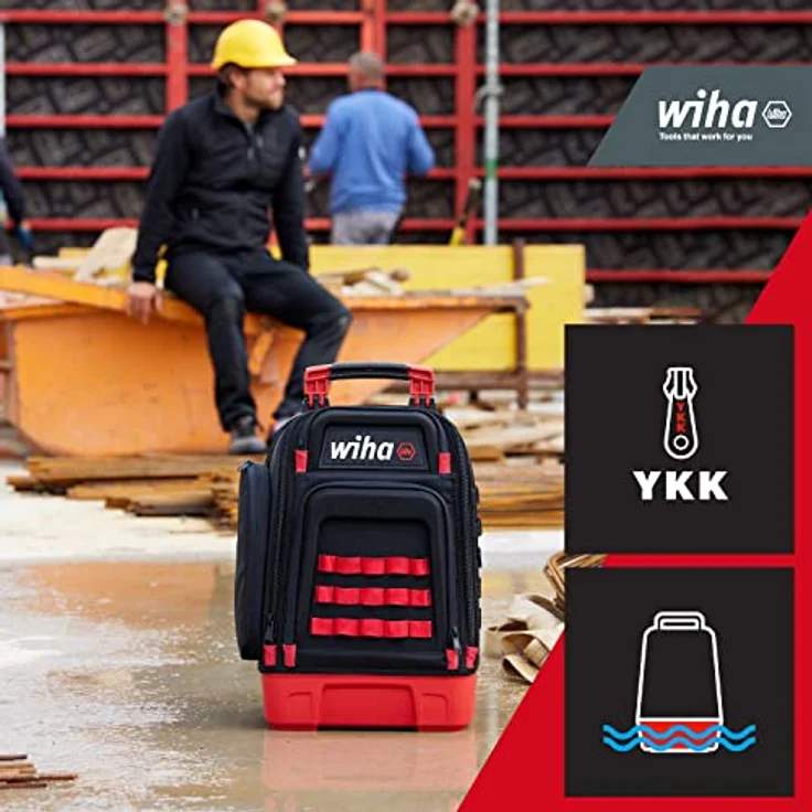 Wiha Elektriker Werkzeugrucksack 27-tlg. I mit Elektriker Grundausstattung I stabiler Standboden I mit Laptopfach I Taschen für Zubehör (45528) – Bild 5
