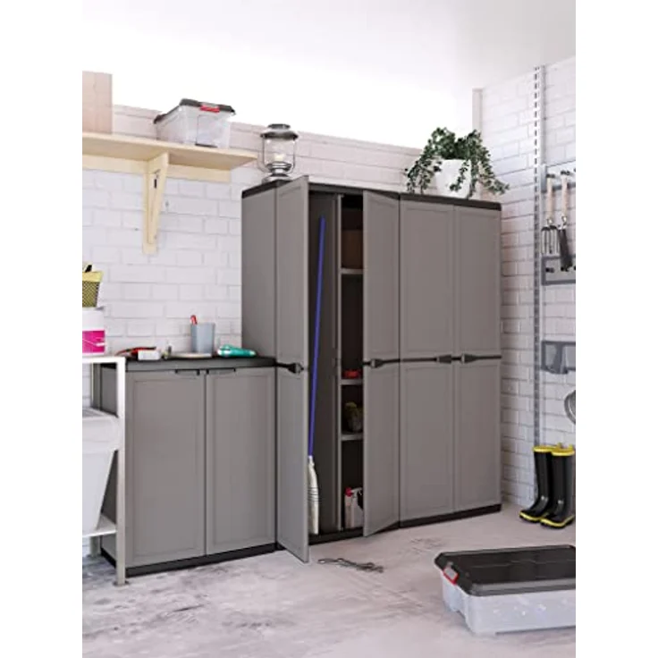 Keter Kunststoffschrank "Jolly utility", Hochwertiger Aufbewahrungsschrank mit höhenverstellbaren Flachböden, 68x39x166 cm, dunkelgrau/schwarz – Bild 2