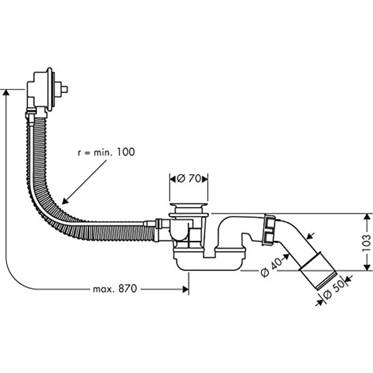 Flexaplus Fertigset | Ab- und Überlaufgarnitur für Sonderwannen | Grundkörper | Hansgrohe | 58141180 | Wannengarnitur | Badewanne | 1 1/2 Zoll x 40 / 50 mm – Bild 2
