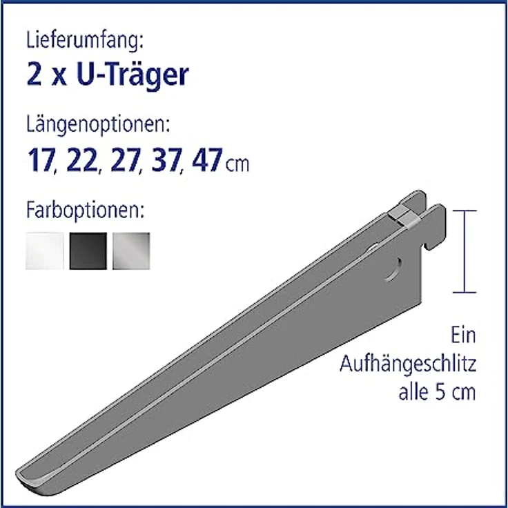 Element System U-Träger Regalträger 2-reihig, 2 Stück, 5 Abmessungen, 3 Farben, Wandschiene, weiß, - 4006676126309 – Bild 4
