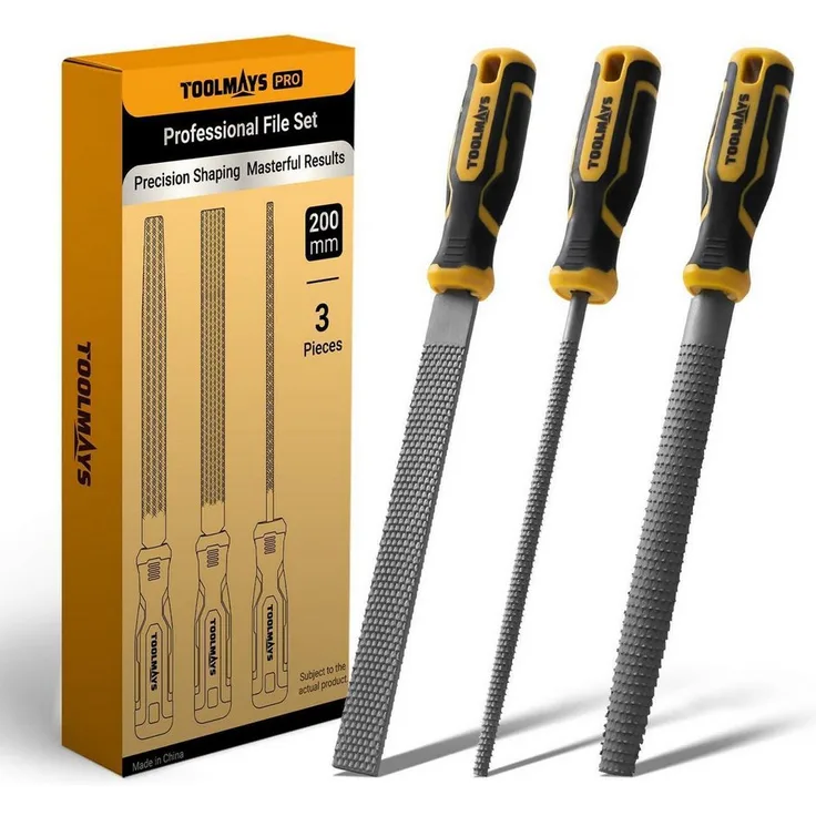 LuxusKollektion Werkstattfeile Holzfeilenset Profi 3-tlg 200mm, ergonomischer SoftGrip, schwarz/silber/gelb