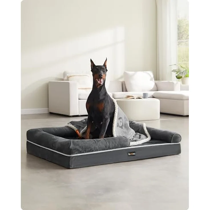 Feandrea Orthopädisches Hundebett, Hundekissen, Hundekorb, weiche Polsterung, erhöhte Ränder, abnehmbar und waschbar, 120 x 85 x 20 cm, rutschfeste Unterseite, dunkelgrau – Bild 2