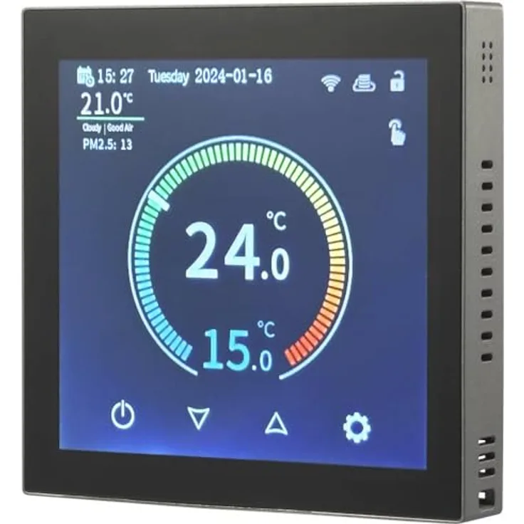 Sygonix SY-6052180, Funk-Raumthermostat Unterputz mit Hochauflösendem IPS-Touchscreen, App-Steuerung und Sicherheitssperre
