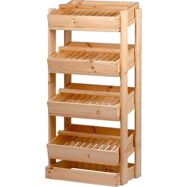 dobar® green label Vorratsregal für Obst und Gemüse, Obstkiste aus FSC-zertifiziertem Kiefernholz, 4 Fächer, 53 x 35 x 116 cm, natur – Bild 1