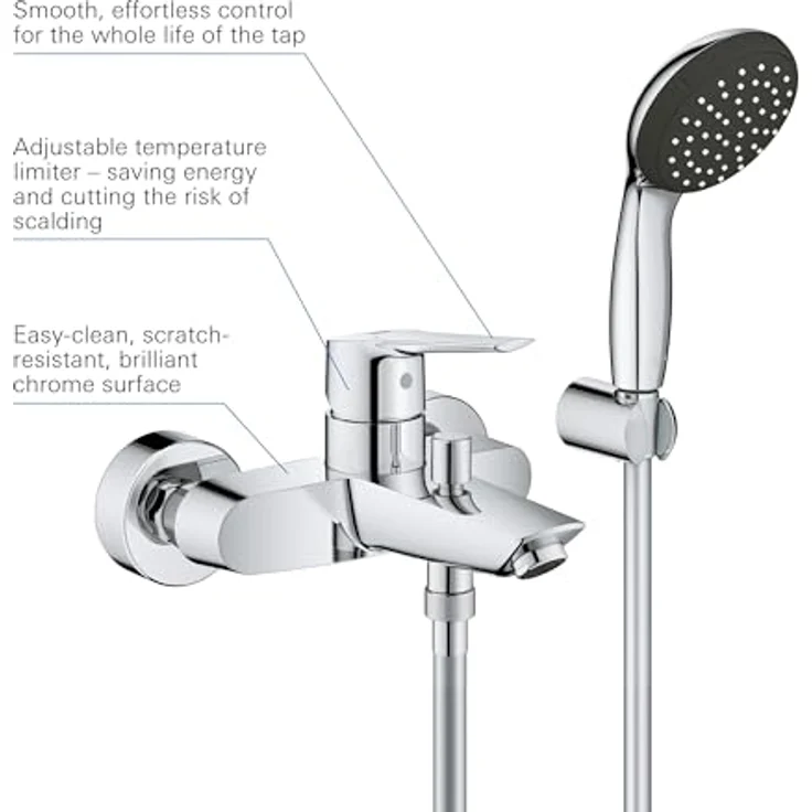 Grohe Badarmatur Set Start 1/2, Wandmontage, Grohe SilkMove 35 mm Keramikkartusche, chrom – Bild 2