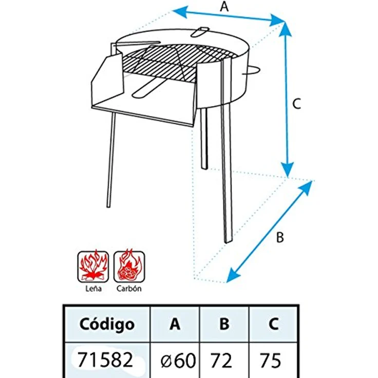 vidaXL Holzkohlegrill Kohlegrill mit Standbeinen Imex el Zorro Grill Schwarz Ø 60 x 75 cm kreisförmig  – Bild 2