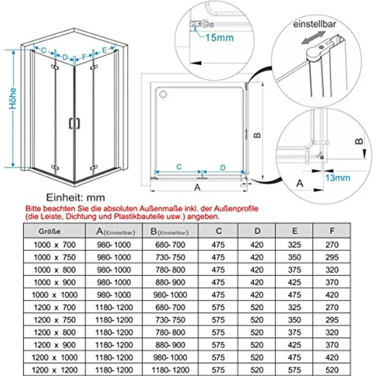 Duschkabine 120x100 Eckig Dusche Falttür 180º Duschwand Duschabtrennung NANO Glas 185cm DA – Bild 6