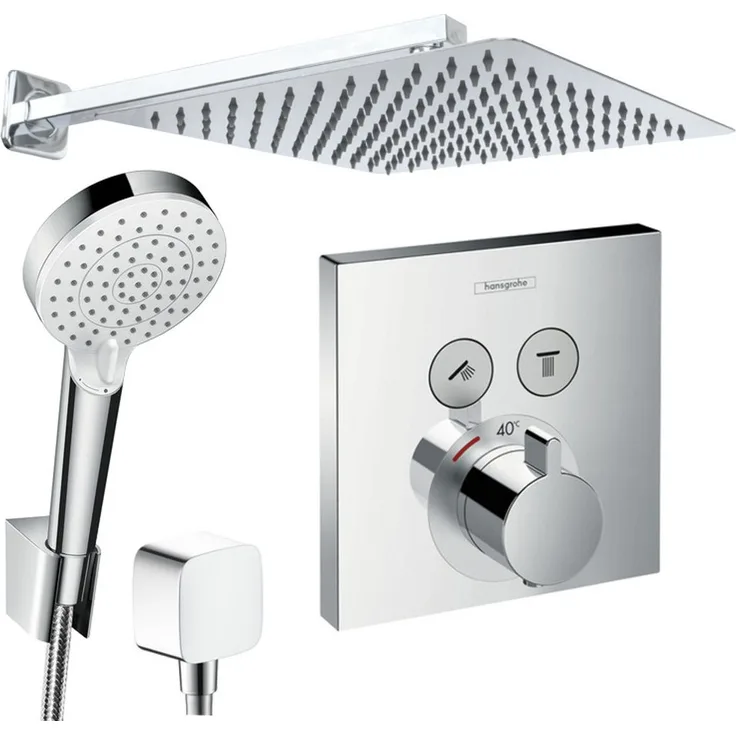 Hansgrohe und Jowi ShowerSelect Thermostat Duscharmatur Set mit Edelstahl Kopfbrause, 250/300/360mm, Unterputz-Duschsystem