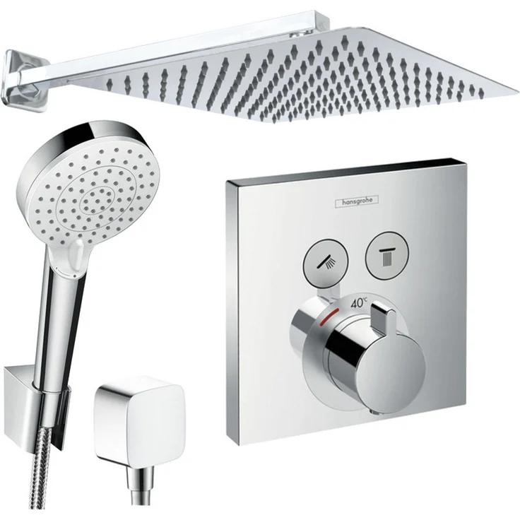 Hansgrohe und Jowi ShowerSelect Thermostat Duscharmatur Set mit Edelstahl Kopfbrause, 250/300/360mm, Unterputz-Duschsystem