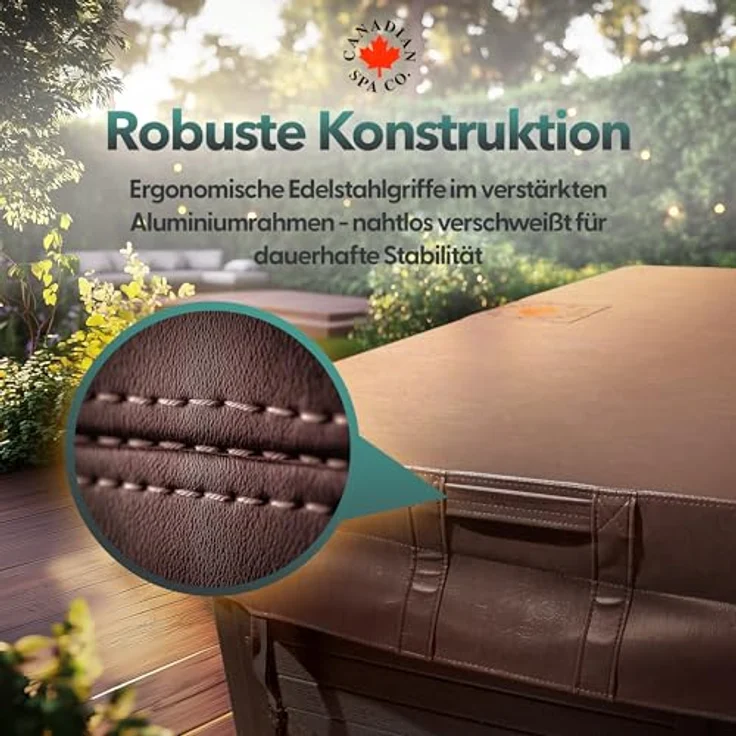 Canadian Spa Company Whirlpool Abdeckplane, quadratisch, 228x228 cm, braun, mit effektiver Wärmedämmung und robustem Material, inkl. Sicherheitsgurte und stabilen Griffen – Bild 4