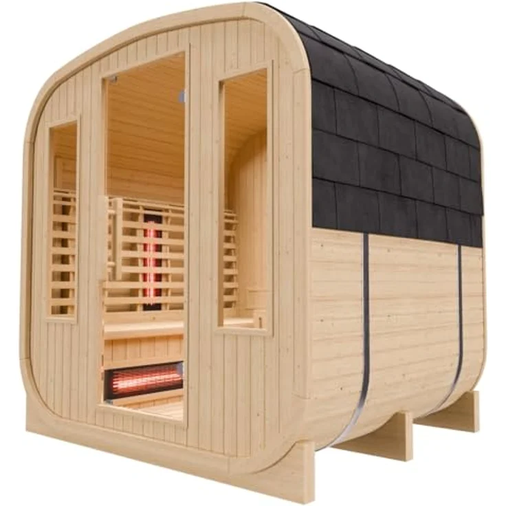 Dewello® -Cube Outdoor Fasssauna Richmond - 200 cm x 180 cm x 200 cm, Fichtenholz - 10 Infrarotstrahler, Saunaofen, Saunazubehör - Gartensauna für 4 Personen – Bild 4