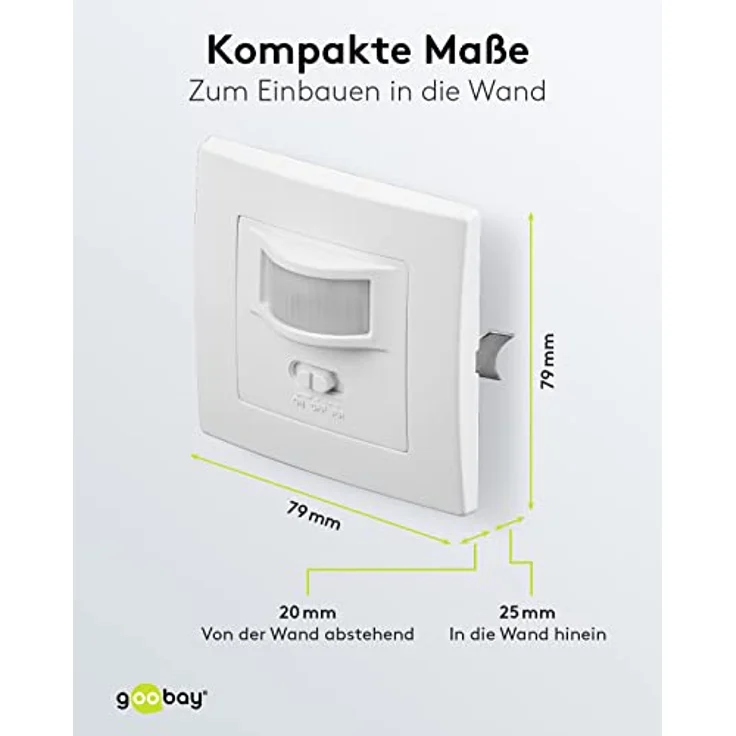 Goobay 95171 Infrarot - Akustik Bewegungsmelder zur Unterputz-Wandmontage, 160° Erfassung, 9 m Reichweite, für Innen (IP20), LED-geeignet – Bild 3
