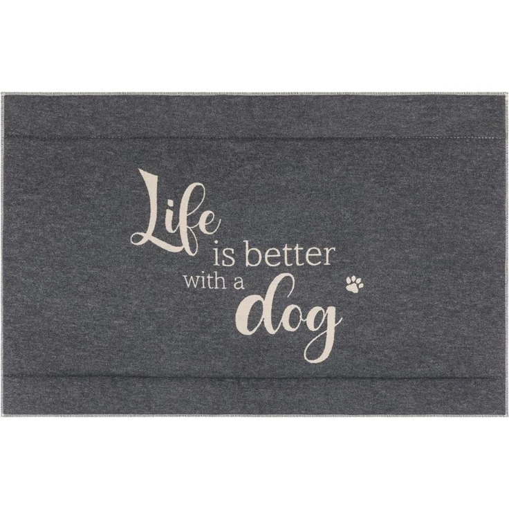 DAVID FUSSENEGGER Hundematte 'life is better' 80 x 120 cm Anthrazit - Grau, Hochwertige Baumwolle, Weich und pflegeleicht – Bild 1