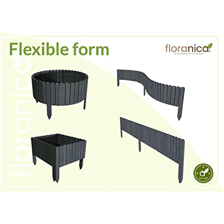 Floranica Rollborder Gartenzaun 103 x 10cm Anthrazit Rasenkante Holz Gartendeko Beeteinfassung Deko Mini Zaun Garten Natürliches imprägniertes Kiefernholz – Bild 4