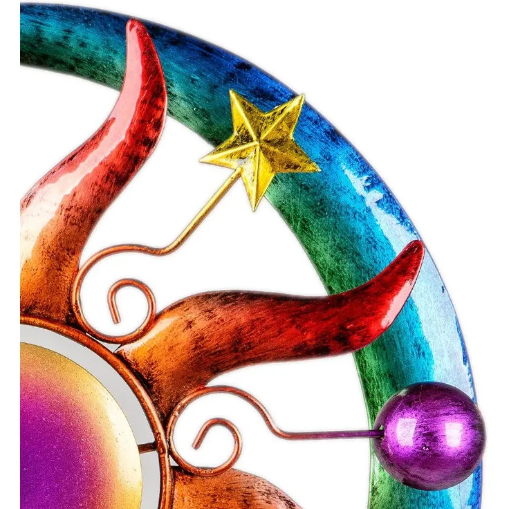 Buntes Windrad Sonne Mond und Sterne für den Garten aus Metall Windspiel Windmühle 124 cm