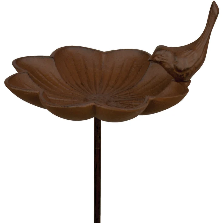 Esschert Design Vogeltränke Vogelbad Vogelbecken Futterschale Guss Vogel Stab