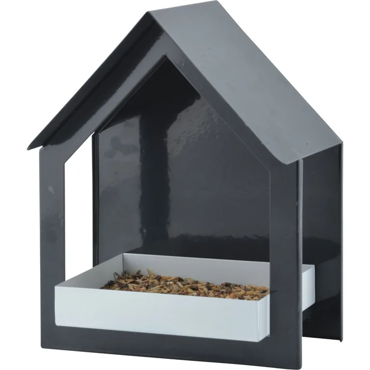 Esschert Wand Hänge Futter Haus Vogelhaus Vogelhäuschen anthrazit weiß Metall
