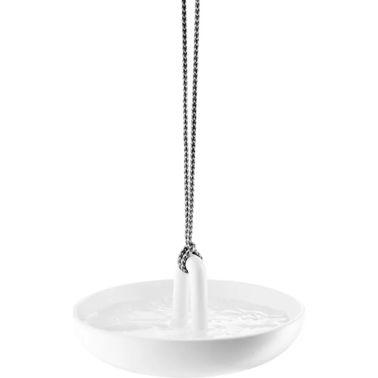Eva Solo Hängendes Vogelbad, Vogeltränke, Wasserbad, Keramik-Nylonschnur, Weiß, Ø 25 cm, 571007