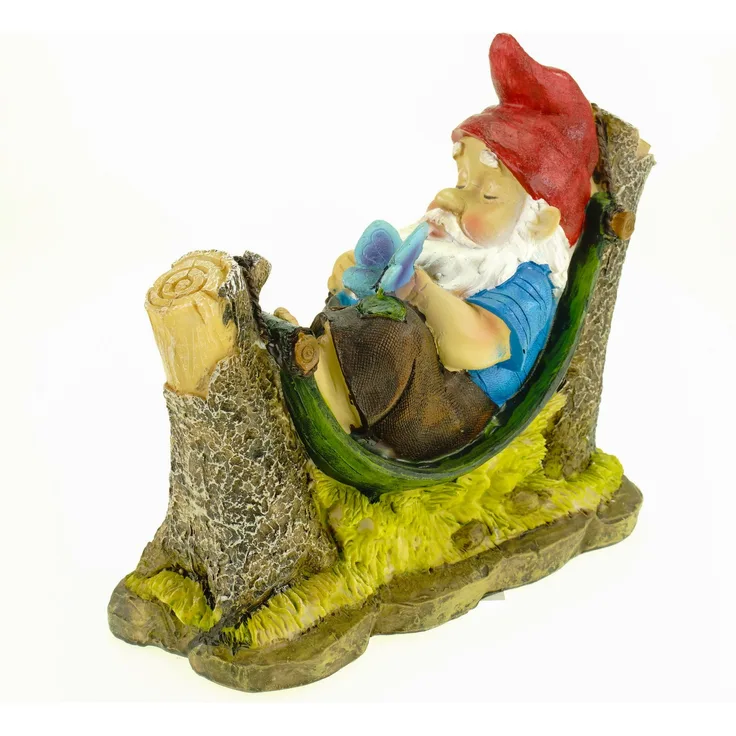 Gartenzwerg auf Hängematte 22 cm Gnom Figur Gartenfigur Zwerg