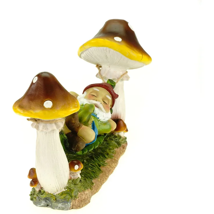 Gartenzwerg auf Pilz Hängematte 38 cm Gnom Figur Gartenfigur Zwerg