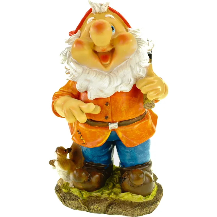 Gartenzwerg mit Axt und Eichhörnchen 28 cm Gnom Figur Gartenfigur Zwerg