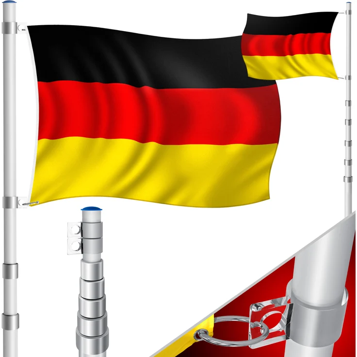 KESSER Aluminium Teleskop Fahnenstange 6,30m Fahnenmast mit Bodenhülse Flaggenmast wetterfeste Deutschlandfahne Mast Silber