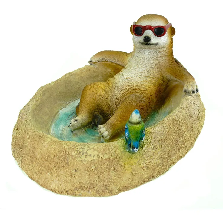 Kremers Schatzkiste Erdmännchen Eddy Vogeltränke Figur Gartenfigur 31 cm Meercat Tierfigur Gartendekoration aus Kunstharz