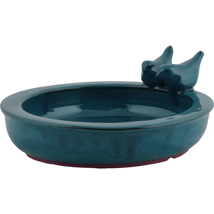 Vogeltränke rund blau Vogelbad Vogelbecken Futterschale Terracotta Wasserstelle