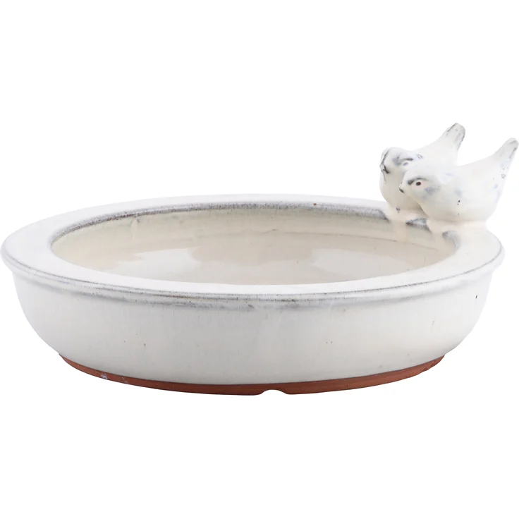 Vogeltränke rund creme Vogelbad Vogelbecken Futterschale Terracotta Wasserstelle